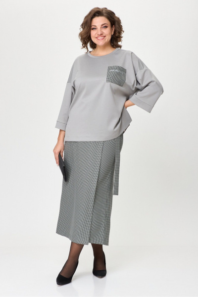Костюм из кюлотов и джемпера свободного кроя из трикотажа Michel chic 1362/1 серый,клетка - фото 3