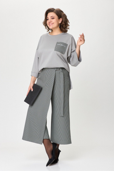 Костюм из кюлотов и джемпера свободного кроя из трикотажа Michel chic 1362/1 серый,клетка - фото 2
