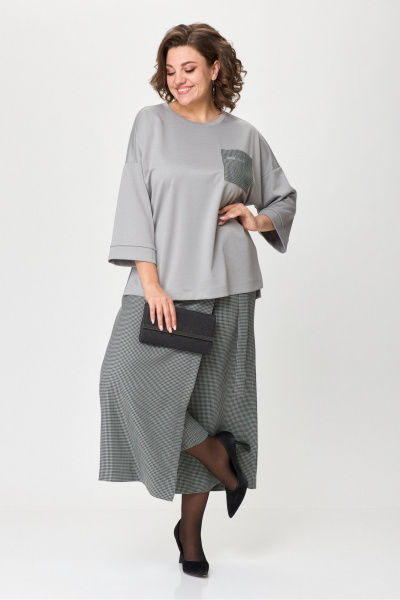 Костюм из кюлотов и джемпера свободного кроя из трикотажа Michel chic 1362/1 серый,клетка - фото 1