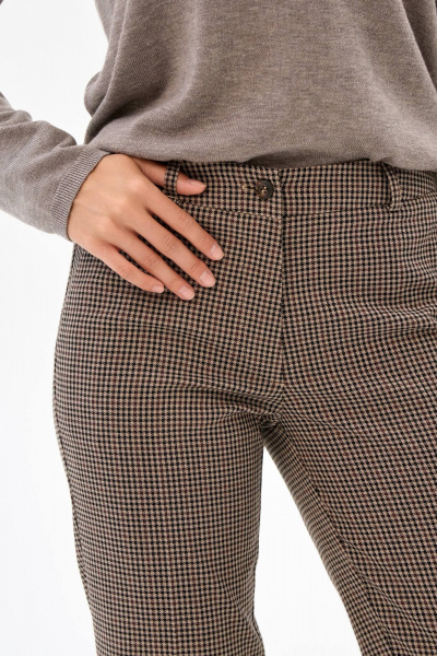 Брюки женские классические с высокой талией коричневые из текстиля IUKONA 1678 гусиная_лапка - фото 5