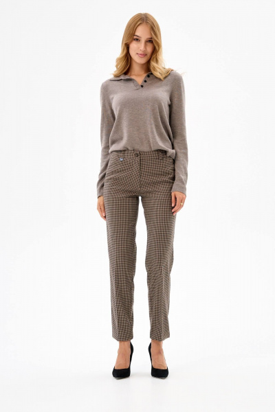 Брюки женские классические с высокой талией коричневые из текстиля IUKONA 1678 гусиная_лапка - фото 2