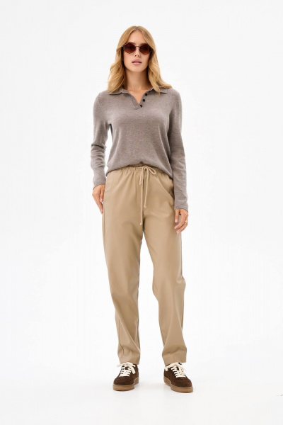 Брюки бананы из экокожи с высокой талией IUKONA 1002 бежевый - фото 6