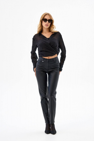 Облегающие брюки с высокой талией из текстиля IUKONA 1528 чёрный - фото 6