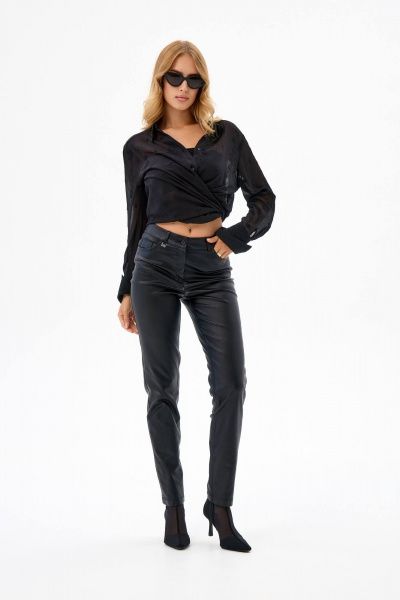 Облегающие брюки с высокой талией из текстиля IUKONA 1528 чёрный - фото 4