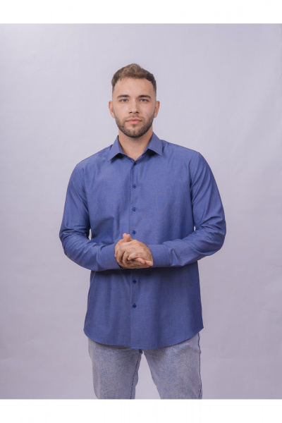 Рубашка slim из хлопка с классическим воротником Nadex 01-061811/201-24 темно-джинсовый_мини-оксфоррд - фото 4