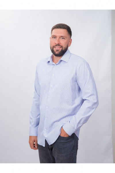 Полосатая классическая рубашка из хлопка с воротником Nadex 01-088812/303-24 бело-серый - фото 9