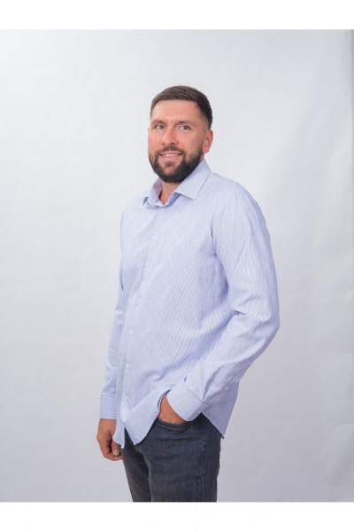 Полосатая классическая рубашка из хлопка с воротником Nadex 01-088812/303-24 бело-серый - фото 8