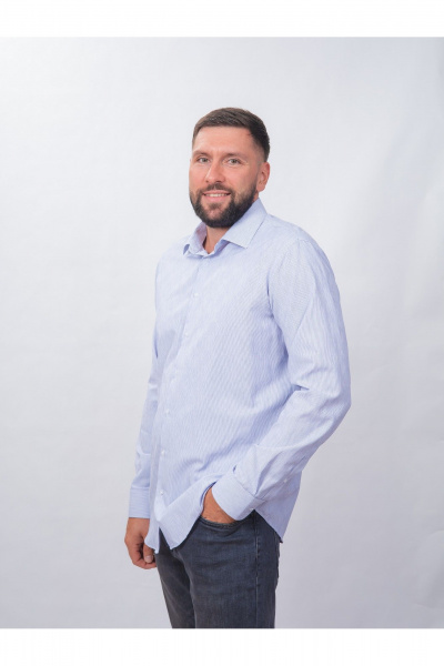 Полосатая классическая рубашка из хлопка с воротником Nadex 01-088812/303-24 бело-серый - фото 7