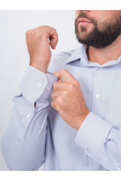 Полосатая классическая рубашка из хлопка с воротником Nadex 01-088812/303-24 бело-синий - фото 8
