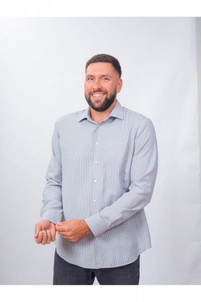 Рубашка в клетку классический крой для делового образа Nadex 01-088812/403-24 бежево-сине-белый - фото 8