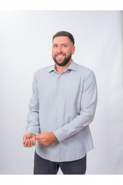 Рубашка в клетку классический крой для делового образа Nadex 01-088812/403-24 бежево-сине-белый - фото 7