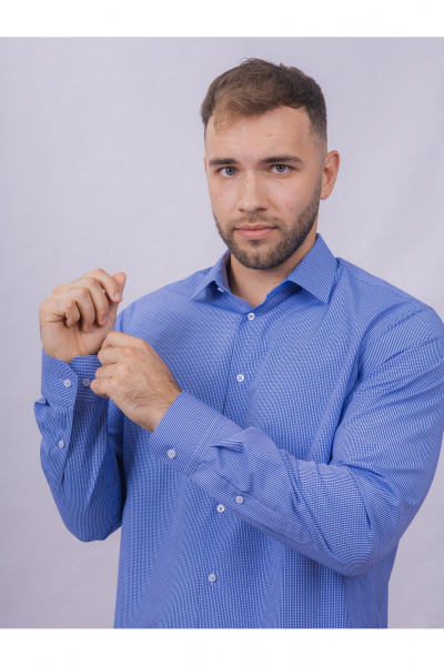 Рубашка в клетку классический крой для офиса и работы Nadex 01-088812/403-24 сине-голубой - фото 11
