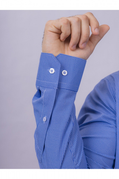 Рубашка в клетку классический крой для офиса и работы Nadex 01-088812/403-24 сине-голубой - фото 9