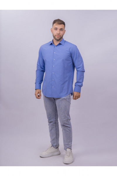 Рубашка в клетку классический крой для офиса и работы Nadex 01-088812/403-24 сине-голубой - фото 2