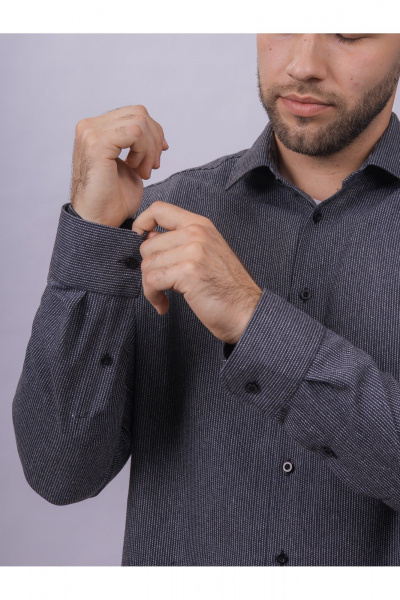 Рубашка со slim силуэтом полоска классическая для офисного стиля Nadex 01-093311/335-24 черно-серый - фото 13