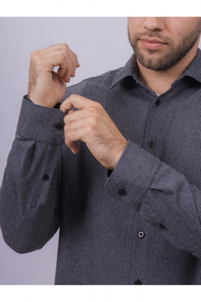 Рубашка со slim силуэтом полоска классическая для офисного стиля Nadex 01-093311/335-24 черно-серый - фото 12