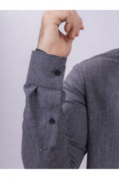 Рубашка со slim силуэтом полоска классическая для офисного стиля Nadex 01-093311/335-24 черно-серый - фото 10