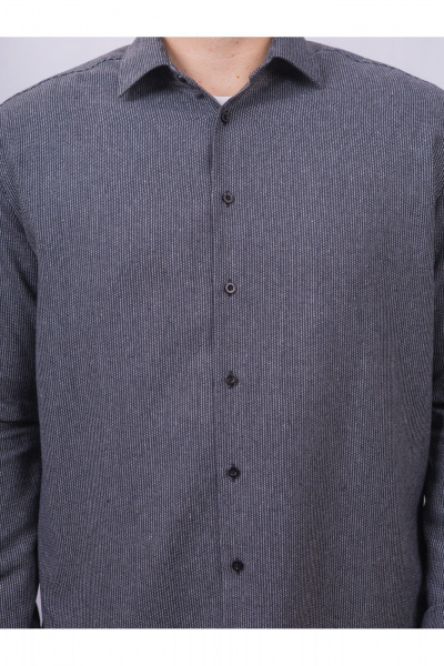 Рубашка со slim силуэтом полоска классическая для офисного стиля Nadex 01-093311/335-24 черно-серый - фото 9