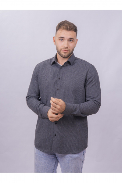 Рубашка со slim силуэтом полоска классическая для офисного стиля Nadex 01-093311/335-24 черно-серый - фото 7