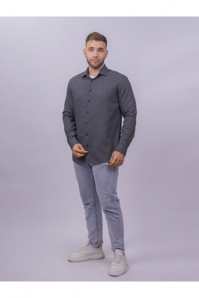 Рубашка со slim силуэтом полоска классическая для офисного стиля Nadex 01-093311/335-24 черно-серый - фото 5