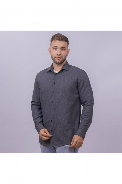 Рубашка со slim силуэтом полоска классическая для офисного стиля Nadex 01-093311/335-24 черно-серый - фото 4