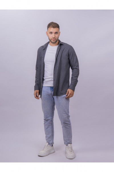 Рубашка со slim силуэтом полоска классическая для офисного стиля Nadex 01-093311/335-24 черно-серый - фото 2