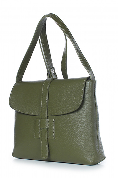 Круглогодичная зеленая кожаная сумка с клапаном и застежкой Galanteya 35122.23с275к45 оливк/бежев - фото 1