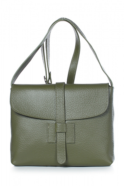 Круглогодичная зеленая кожаная сумка с клапаном и застежкой Galanteya 35122.23с275к45 оливк/бежев - фото 2