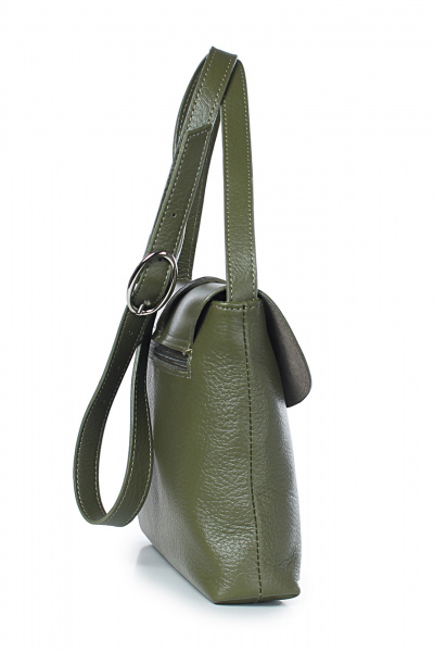 Круглогодичная зеленая кожаная сумка с клапаном и застежкой Galanteya 35122.23с275к45 оливк/бежев - фото 4