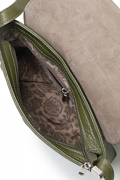 Круглогодичная зеленая кожаная сумка с клапаном и застежкой Galanteya 35122.23с275к45 оливк/бежев - фото 5