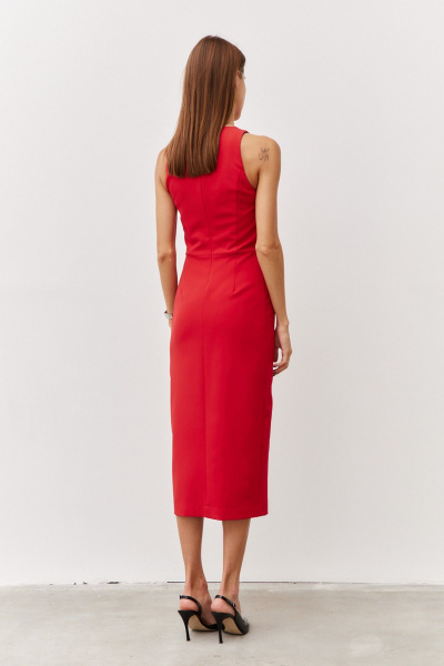 Платье миди с глубоким разрезом из текстиля Luitui R1091 красный - фото 3