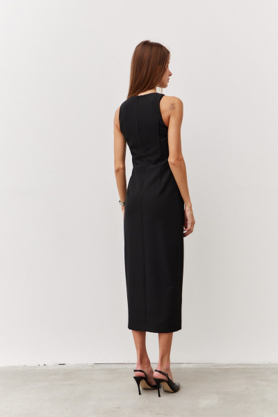 Платье миди с вырезом и карманами из текстиля Luitui R1091 черный - фото 3