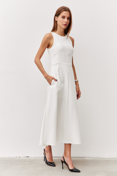 Платье с юбкой А-силуэта и перекрестными карманами Luitui R1092 молочный - фото 2