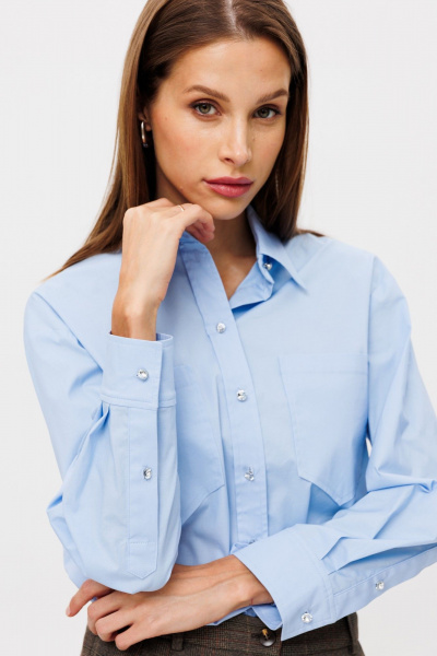 Голубая рубашка из текстиля с нагрудными карманами THE NAME 2346 голубой - фото 4