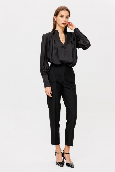 Брюки из текстиля со стрелками и высокой посадкой THE NAME 2350 черный - фото 8