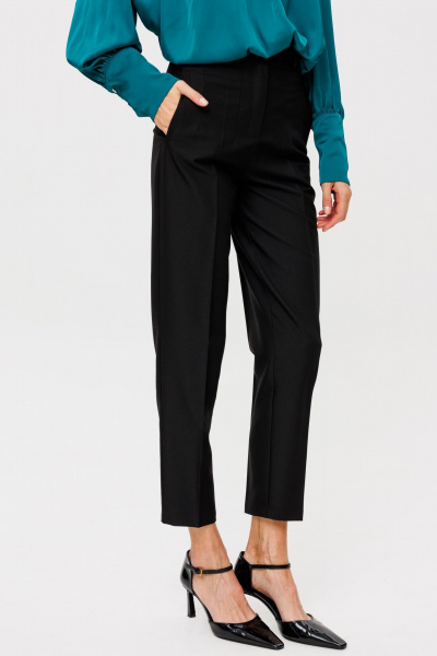 Брюки из текстиля со стрелками и высокой посадкой THE NAME 2350 черный - фото 2