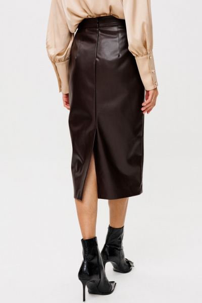 Юбка миди из экокожи с высокой посадкой и шлицей THE NAME 2352 шоколад - фото 5