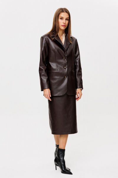 Юбка миди из экокожи с высокой посадкой и шлицей THE NAME 2352 шоколад - фото 1