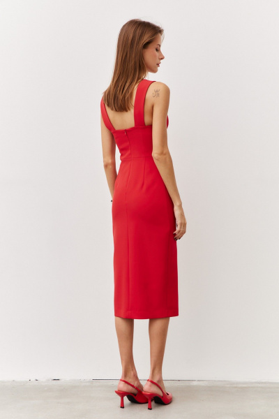 Миди платье с разрезом и глубоким вырезом из крепа Luitui R1055 красный - фото 3