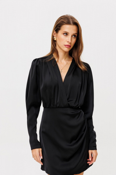 Платье на запах из атласа с драпировками и длиной 84 см THE NAME 2356 черный - фото 3