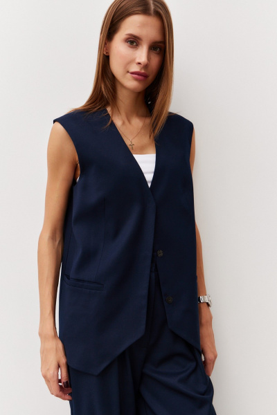 Синий жилет из костюмной ткани с пришивными кнопками Luitui R3013.5 - фото 2