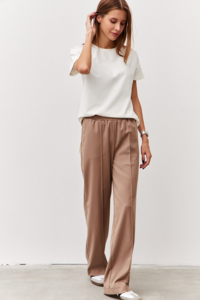 Брюки классические прямого кроя из костюмной ткани Luitui R2062 бежевый - фото 7