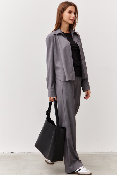 Брюки из костюмной ткани с стрелками и эластичным поясом Luitui R2062 серый - фото 2