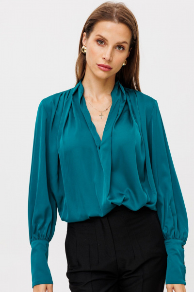 Блуза бирюзовая нарядная из шелка и текстиля THE NAME 2232-1 бирюза - фото 6