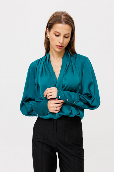 Блуза бирюзовая нарядная из шелка и текстиля THE NAME 2232-1 бирюза - фото 4