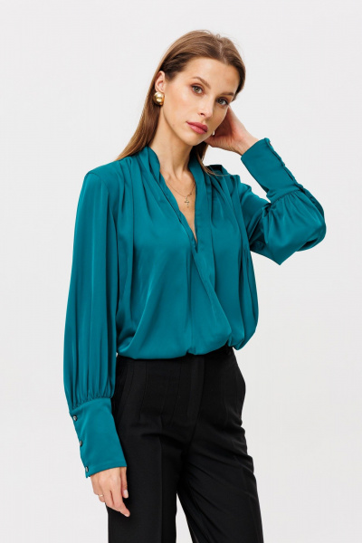 Блуза бирюзовая нарядная из шелка и текстиля THE NAME 2232-1 бирюза - фото 3