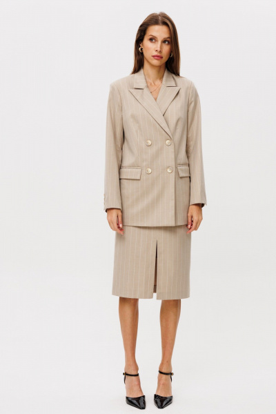 Юбка классическая зауженная на притачном поясе и разрезом THE NAME 2289 бежевый - фото 3