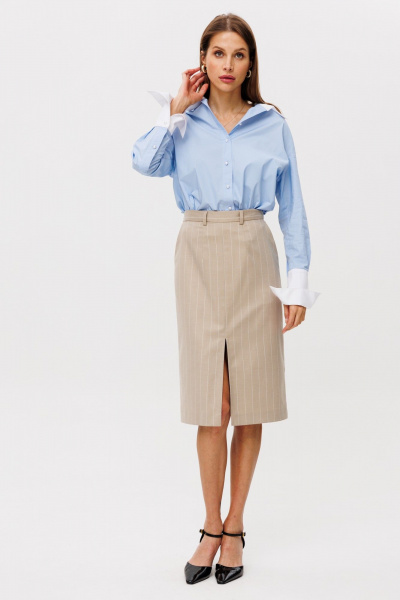 Юбка классическая зауженная на притачном поясе и разрезом THE NAME 2289 бежевый - фото 2