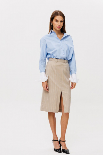 Юбка классическая зауженная на притачном поясе и разрезом THE NAME 2289 бежевый - фото 1