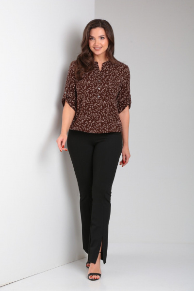 Блуза коричневая нарядная из вискозы и текстиля Modema м.728/5 - фото 7